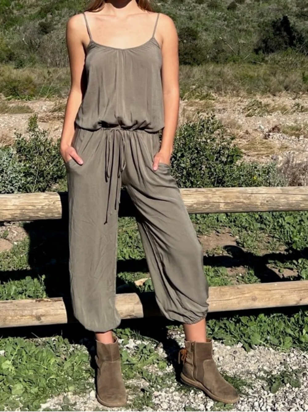 TYSA Claudette Minimalist Relaxed Jumpsuit in Olive Green Women’s Size Small